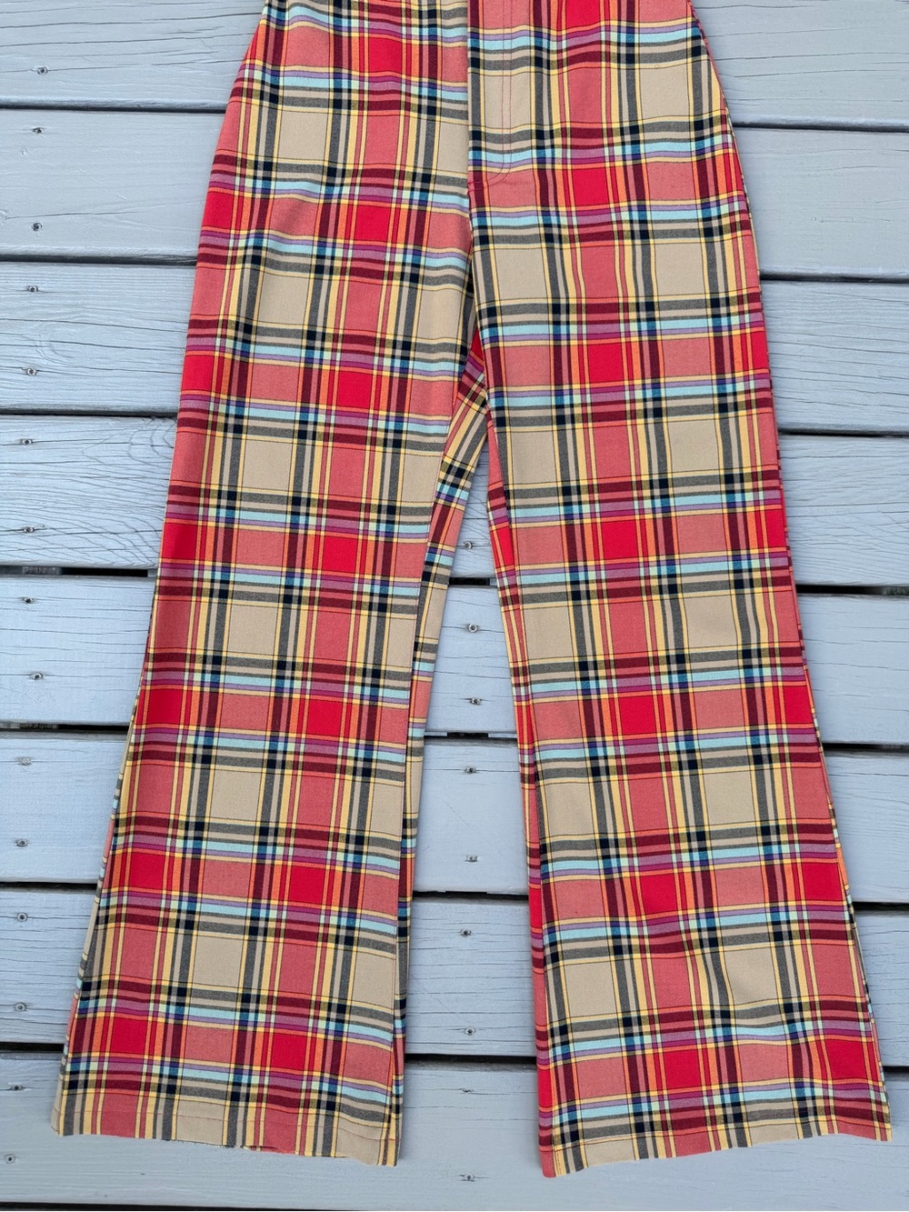 Free People Jules Red Multi Plaid High-Waisted Wide-Leg Pants - Picture 6 of 13